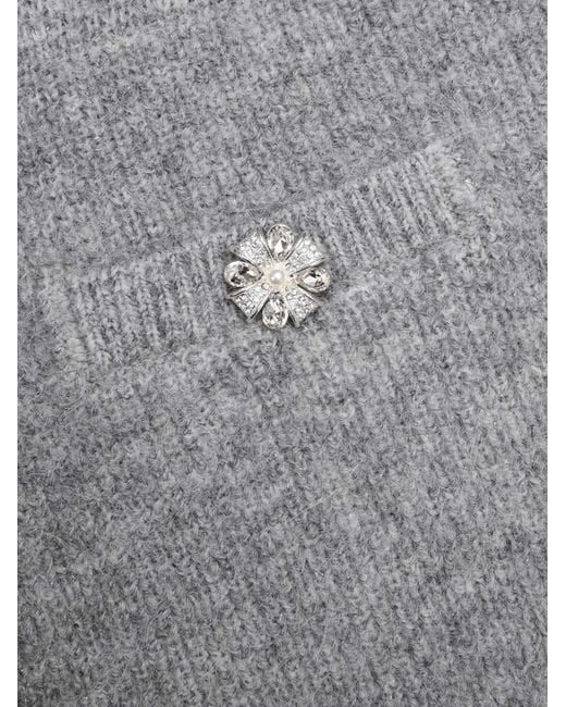 Self-Portrait Gray Embellished Knitted Mini Skirt