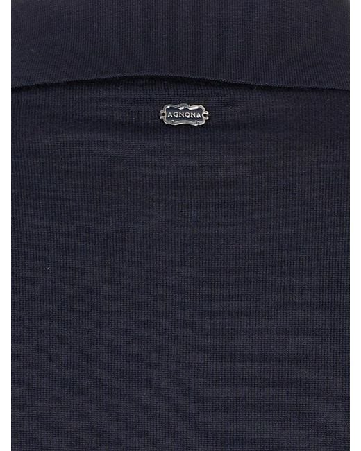 Agnona Blue Long-Sleeve Knitted Polo Shirt for men