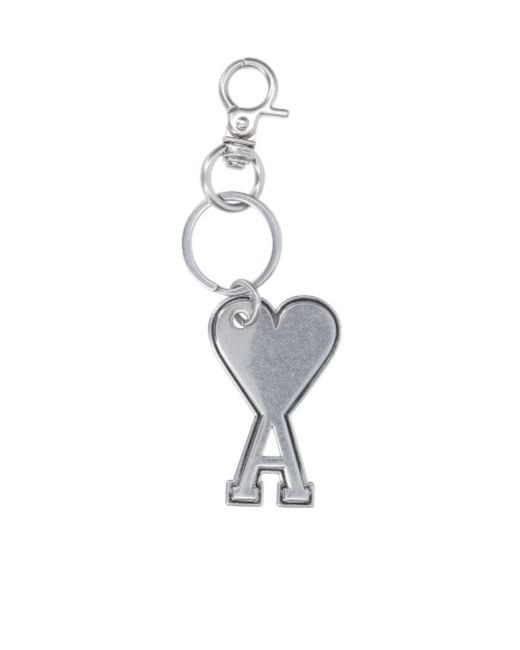 AMI White Metallic Logo-Charm Polished Finished Keyring for men
