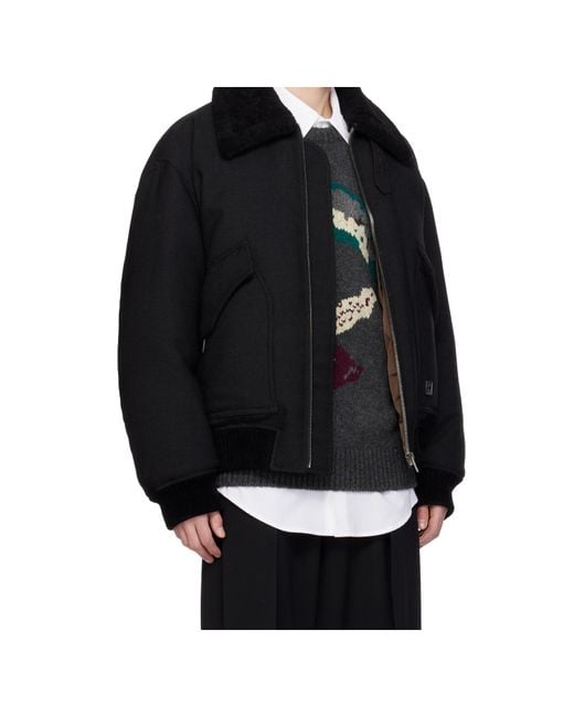 Wooyoungmi Black Faux Fur Collar Zip-Up Down Jacket for men
