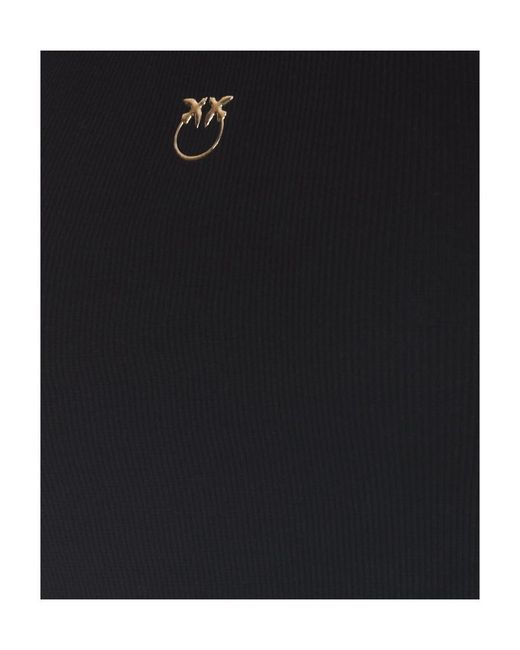 Pinko Black Logo Plaque Ribbed Tank Top