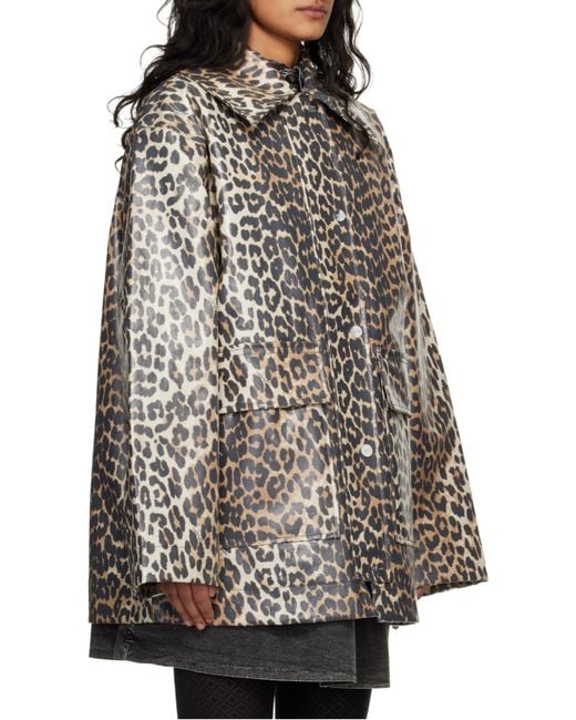 Ganni Gray Laminated Canvas Printed Jacket