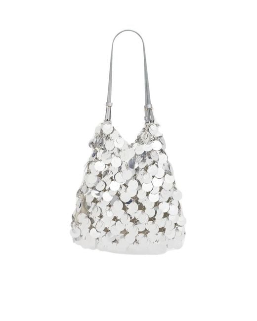 Rabanne White Sequinned Open Top Large Shoulder Bag