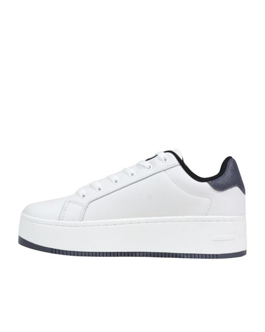 Tommy Hilfiger White Round-Toe Low-Top Sneakers