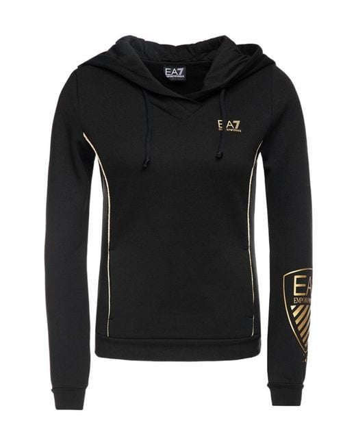 EA7 Black Logo Printed Hooded Sweater