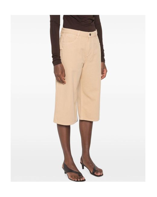 Lemaire Natural Logo-Patch Wide-Leg Denim Shorts