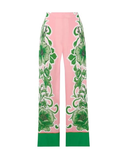 Borgo De Nor Green Floral-Print Crepe Straight-Leg Pants