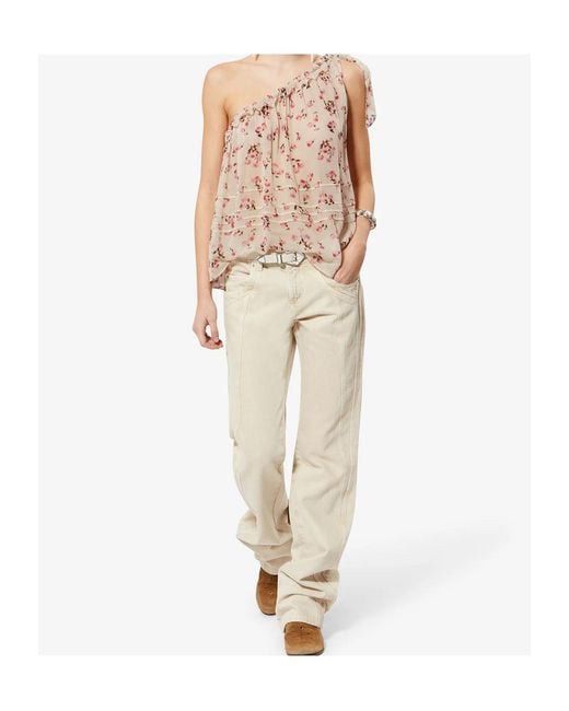 Isabel Marant Natural Isabel Marant Étoile Loeva Floral Printed One-Shoulder Blouse