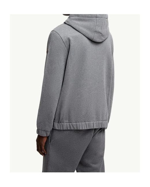 Moncler Gray Leather Logo Cotton Blend Zip-Up Hoodie for men