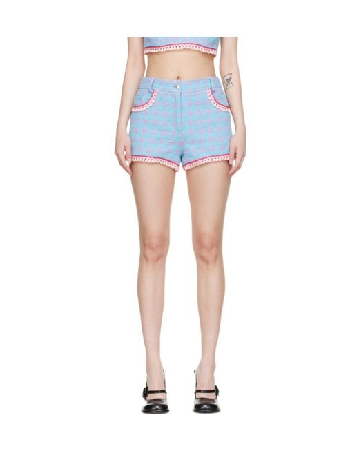 Moschino Blue Houndstooth Tassel Trim Shorts