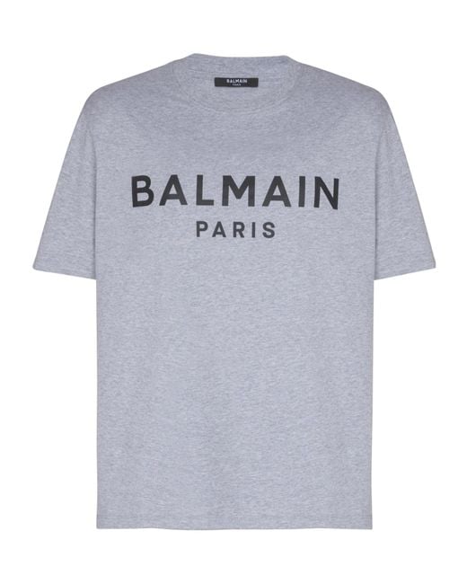 Balmain Gray Logo Printed Crewneck T-Shirt for men