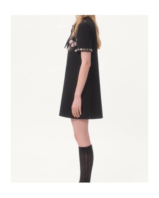 Valentino Black Embroidered Crepe Couture Short Dress