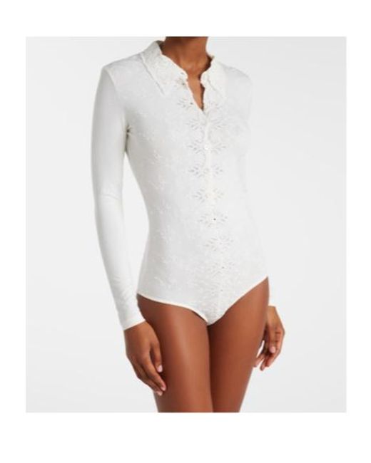Magda Butrym White Embroidered Cotton-Blend Bodysuit