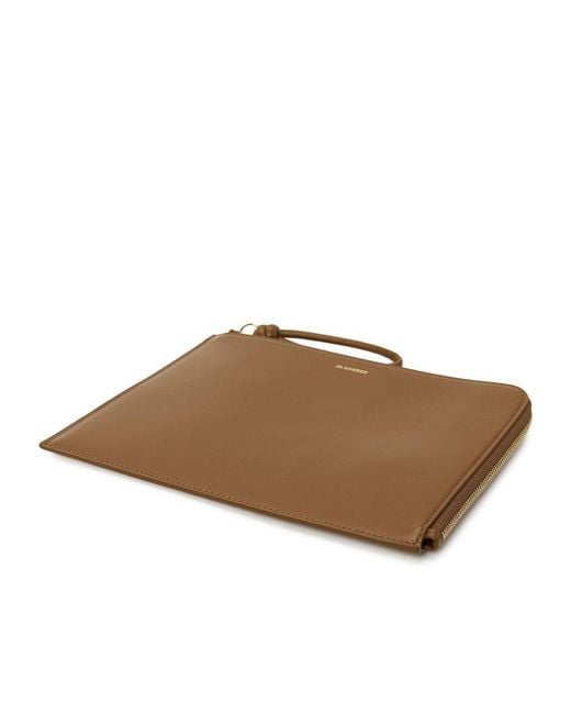 Jil Sander Brown Zipper Clutch