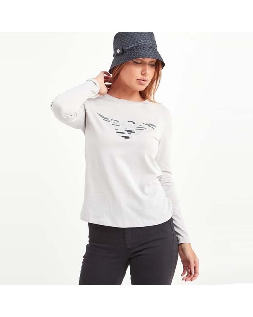 Emporio Armani White Logo Long-Sleeved T-Shirt