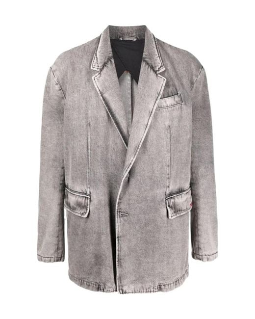 DIESEL Gray Single-Breasted Denim Jacket for men
