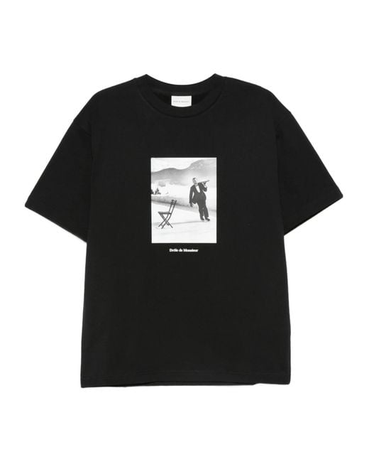 Drole de Monsieur Black Graphic-Print T-Shirt for men