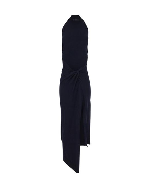 Fendi Blue Open Back Asymmetric Knitted Maxi Dress