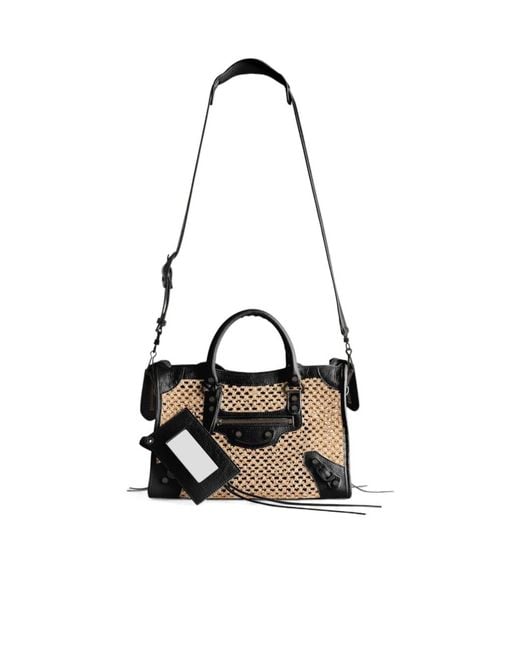 Balenciaga Black Le City Medium Raffia Tote Bag