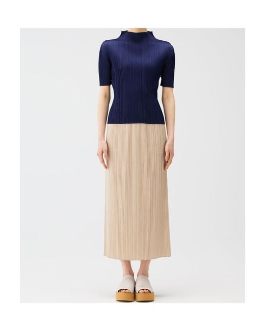 Pleats Please Issey Miyake Blue Pleated High-Neck T-Shirt