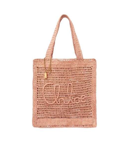 Chloé Pink Chloé Summer Banana Logo Detailed Tote Bag