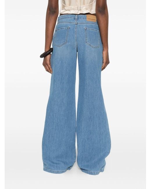 ERMANNO FIRENZE Blue Floral Embroidered Wide-Leg Jeans