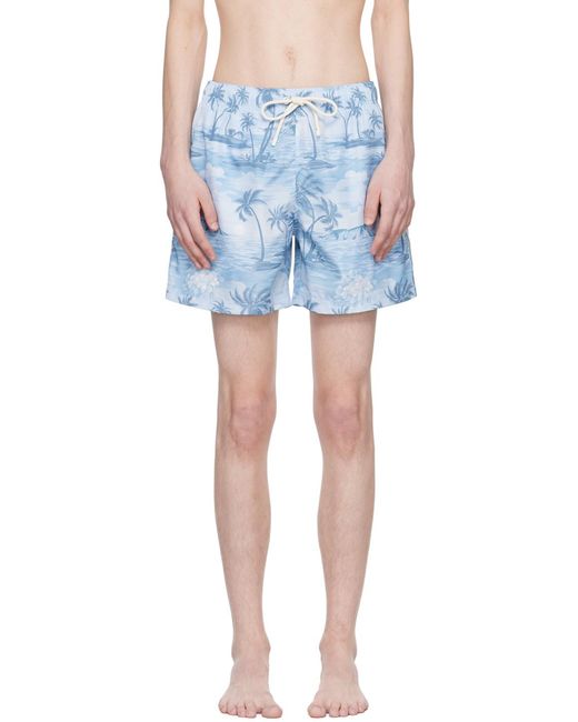 Palm Angels Blue Sunset Printed Drawstring Swim Shorts for men