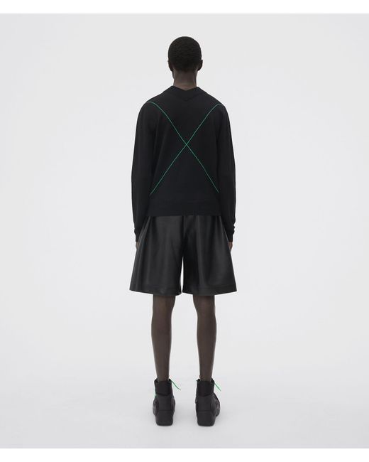 Bottega Veneta Black Contrast-Stitch V-Neck Knitted Jumper for men