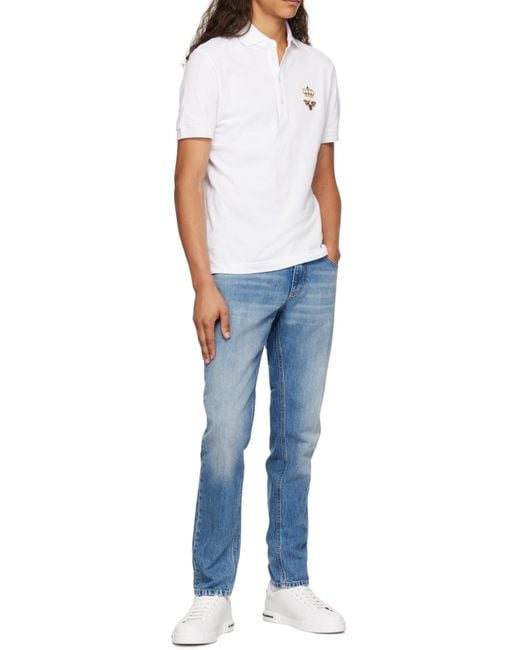 Dolce & Gabbana Blue Logo Plaque Straight Leg Jeans for men