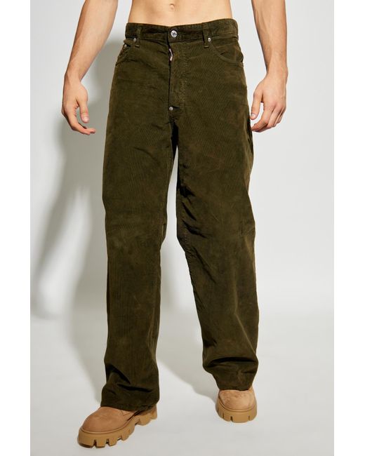 DSquared² Green Corduroy Straight-Leg Trousers for men
