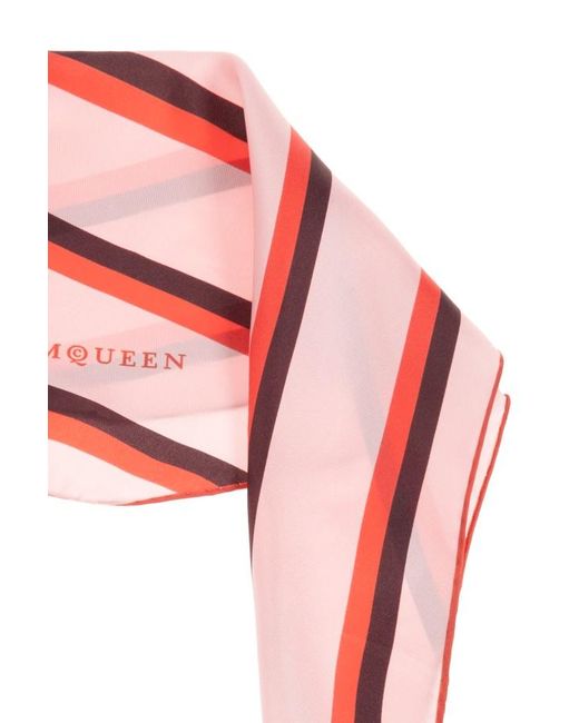 McQueen Red College Stripe Losange Scarf