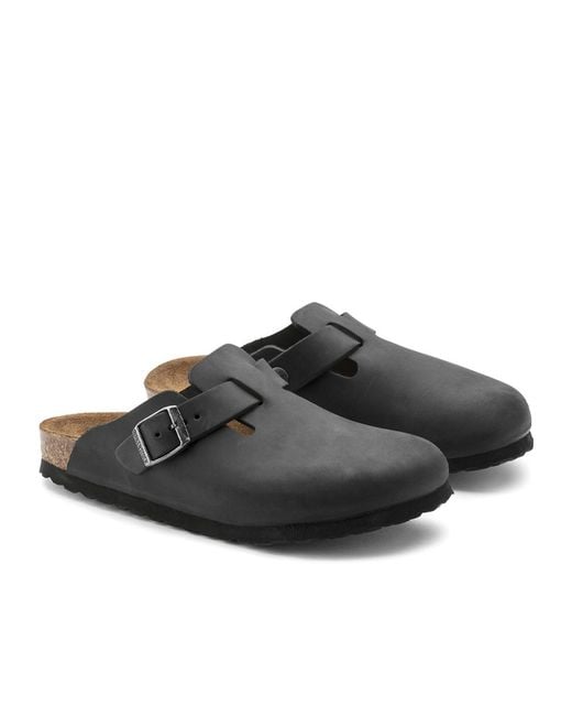 Birkenstock Black Boston Leather Flat Mules