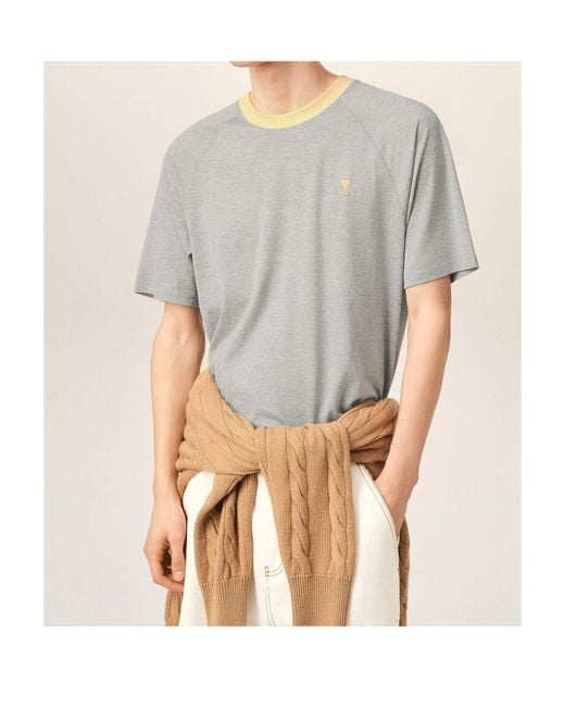 AMI Gray Ami Ami De Coeur Crewneck T-Shirt for men