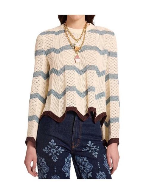 LaDoubleJ White Chevron-Knit Scalloped-Edge Knit