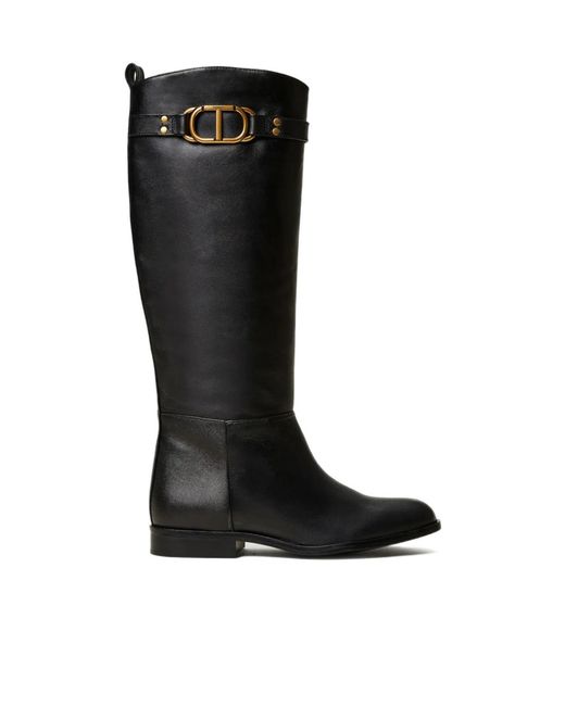 Twinset Black Oval T Leather Boots