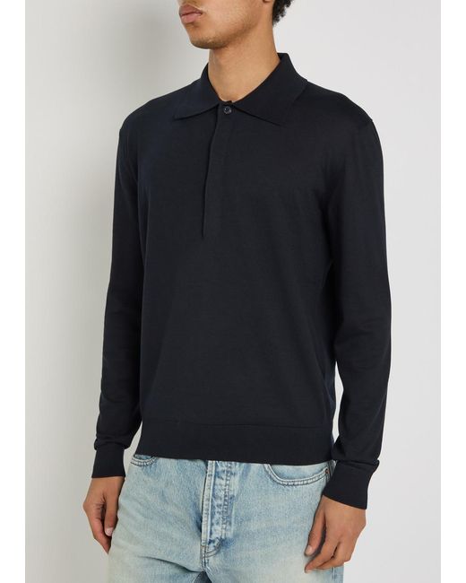 Saint Laurent Blue Silk And Cotton-Blend Polo Shirt for men