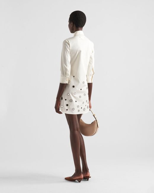 Prada White Appliqué-Detailed Button-Up Shirtdress