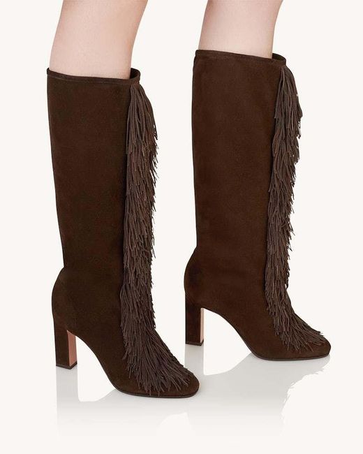 Aquazzura Brown Gytane Fringe Detailed Boots