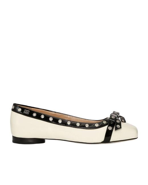 Ganni Natural Eyelets Bow Ballerinas