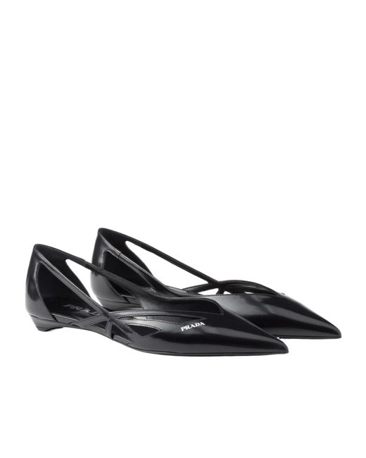 Prada Black Pointed-Toe Cut-Out Detailed Ballerinas