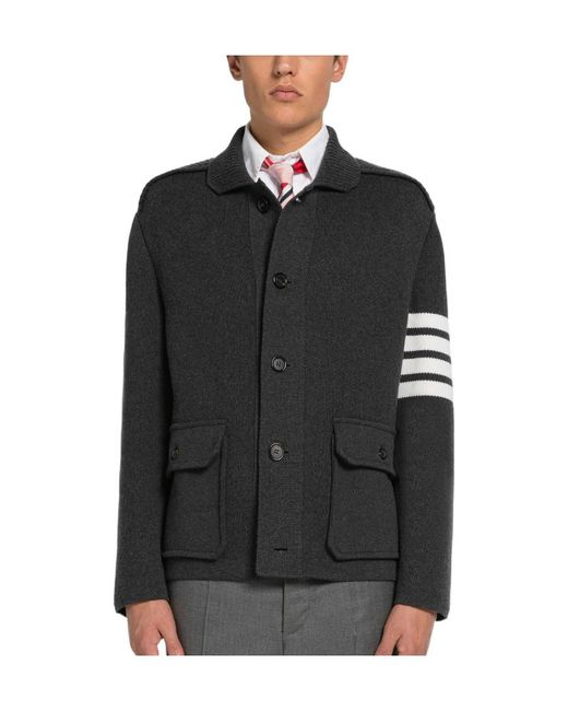 Thom Browne Black Bar Polo Collared Jacket for men