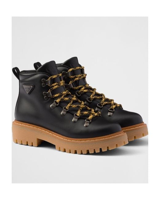 Prada Black Leather Laced Booties