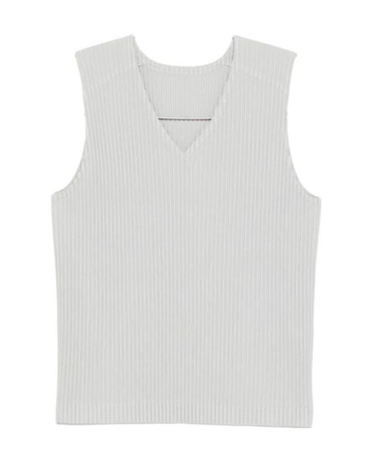 Homme Plissé Issey Miyake White Plissé V-Neck Vest for men