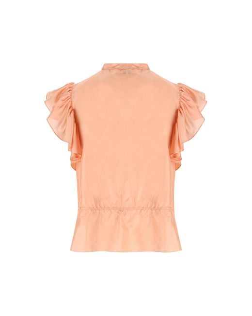 Chloé Orange Chloé Lace-Trim Drawstring Top