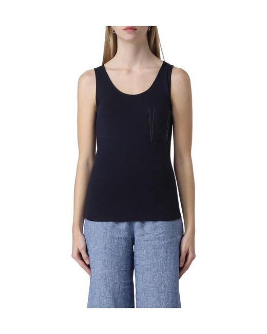 Fabiana Filippi Blue Sleeveless Pocket Top