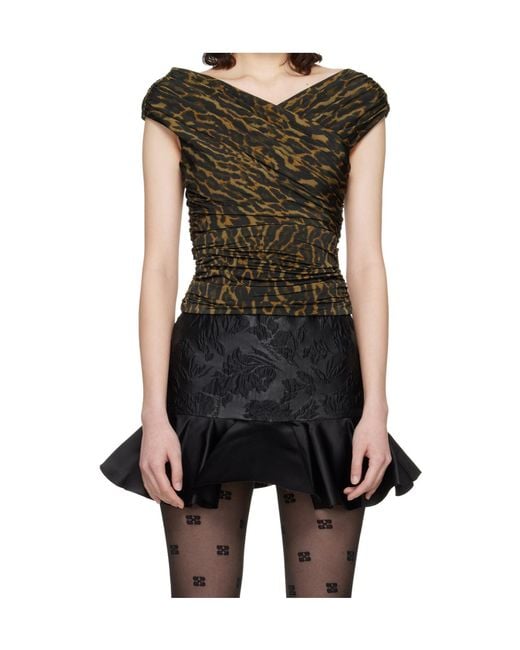 Ganni Green Printed Shiny Pleated Top