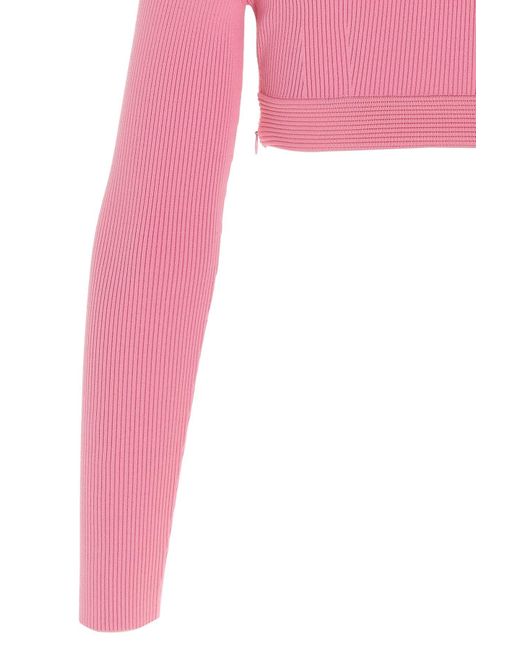 McQueen Pink Cut-Out Detailed Cropped Top