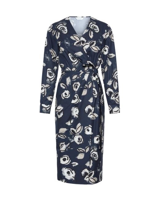 Max Mara Blue Printed Poplin Wrap Dress