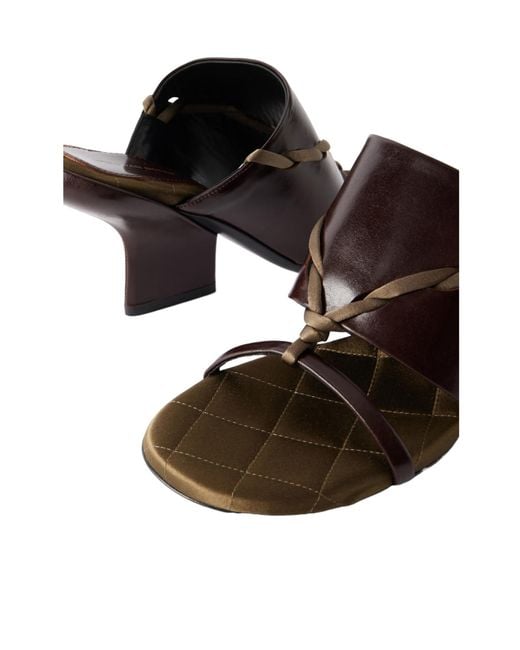 Dries Van Noten Brown Satin-Trimmed Leather Mules