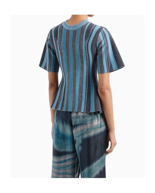 Giorgio Armani Blue Jacquard Short-Sleeve Sweater